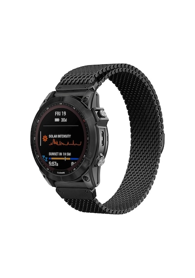 Caseonn Garmin Fenix 7 Kordon Quickfit Manyetik Metal Hasır Yedek Kayış Siyah