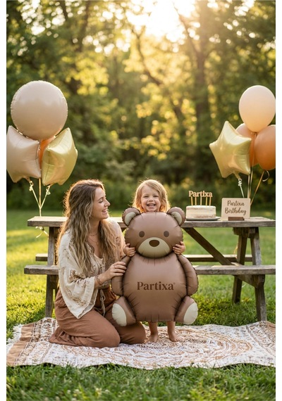 Retro Koyu Kahverengi Ayıcık Folyo Balon Çok Renkli