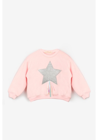 Le Mabelle Pembe Yıldız Nakışlı Kurdele Detaylı Uzun Kollu Kız Çocuk Sweatshirt Pembe