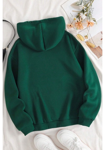 Uyguntarz Unisex Minimal Line Drawing Baskılı Sweatshirt Yeşil