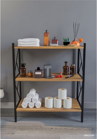Morpanya Rose Banyo Düzenleyici Banyo Dolabı Çok Amaçlı Dolap 3 Katlı Metal Mutfak Düzenleyici Ceviz