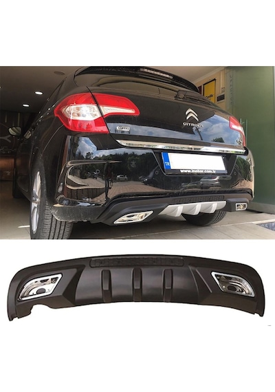 Citroen C4 Uyumlu Difüzör Difizör Siyah + Kare Egzoz Görünüm C Tip 2011 - 2016
