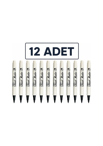 Supreme Brush Marker Esnek Fırça Uçlu Kalem Siyah 12 Li Paket