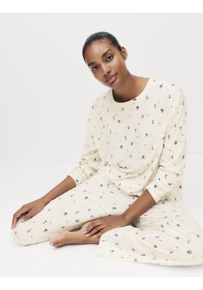 Marks & Spencer %100 Pamuklu Baskılı Pijama Takımı T37004621F Krem Mix