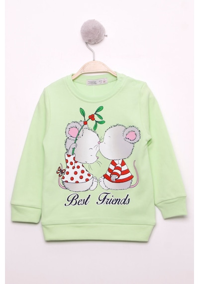 Toontoy Kız Çocuk Best Friend Baskılı Pamuklu Sweatshirt Ekru