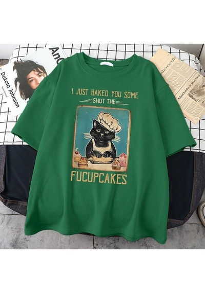 Flood Of Style Kadın Yeşil Fucupcakes Baskılı Oversize Bisiklet Yaka Tshirt