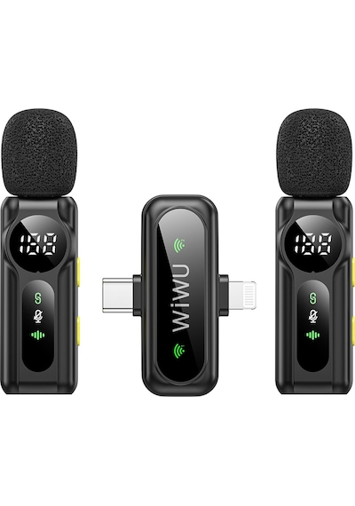 Wiwu Wi-wm007 2in1 Type-c Ve Lightning Portlu Anc Özellikli Kablosuz Yaka Mikrofonu Siyah