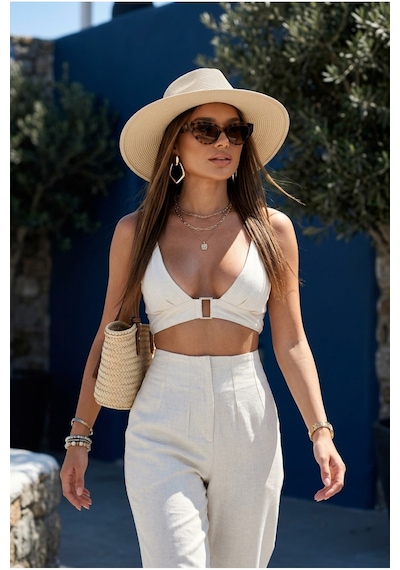 Fashion Cocktail Derin Geniş Göğüs Dekolteli Sexy Kare Metal Tokalı Dokulu Keten Seksi Sütyensiz Çamaşırsız Giyilen Crop Pantolon Tatil Yazlık Takım Set ekru Fashion Cocktail Derin Geniş Göğüs Dekolteli Sexy Kare Metal Tokalı Dokulu Keten Seksi Sütyensiz Çamaşırsız Giyilen Crop Pantolon Tatil Yazlık Takım Set ekru