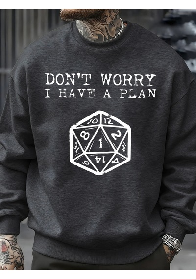 Startmore Startmoreendişelenmeyin, Bir Planım Var Desenli Erkek Sweatshirt Yaratıcı Polar Streetwear Moda Kıyafe Antrasit