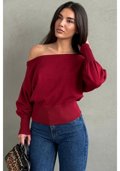 Madmext Kırmızı Ribbed Asimetrik Kesimli Kadın Kazak Mg2744