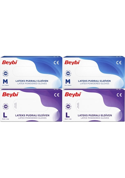 Beybi Lateks Pudralı Muayene Eldiveni Orta/ Büyük Karma 400lü Set