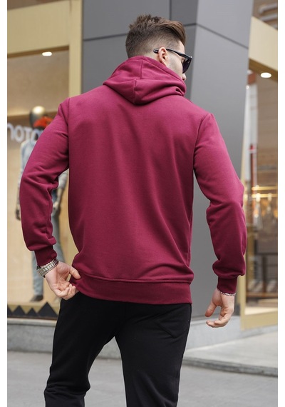 Madmext Bordo Kapüşonlu Baskılı Erkek Sweatshirt 6017 Bordo