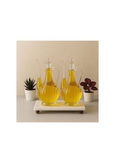 Reoona Mermer Stantlı Borosilikat Cam Glorry Cam Yağlık 700 Ml+700 Ml Çizgili Tasarım Şeffaf - Şeffaf