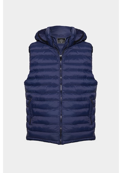 Tudors Erkek Slim Fit Dar Kesim Astarlı Rüzgar Geçirmez Cepli Mavi Çıkarılabilir Kapüşonlu Şişme Yelek-32081 Mavi