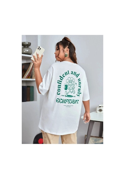 Tarzsokak Kadın Beyaz Confied Baskılı Bisiklet Yaka Tshirt