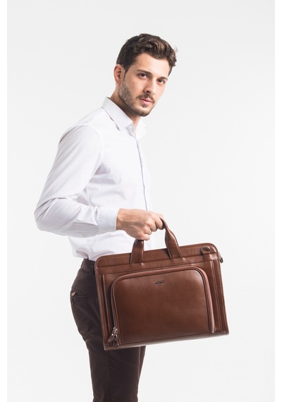 Passtell %100 Hakiki Deri Omuz Askılı Unisex Laptop Bölmeli Spor Evrak Çantası Taba Taba