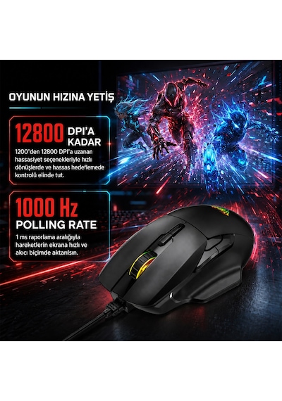 Aula F815 Rainbow 7 Tuşlu Makro Optik Oyuncu Mouse