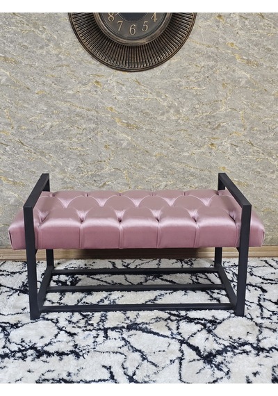 Zafir Siyah Boyalı Metal 80 Cm Puf Bench - Antre Puf - Hol Bench - Puf - Oturak - Bench Pembe