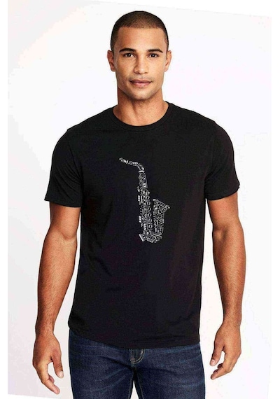 Saksafon Baskılı Siyah Erkek Tshirt