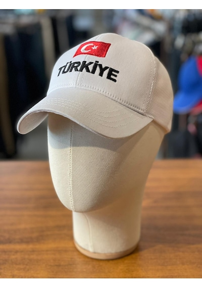 Türkiye Bayrak Nakışlı Fileli Unisex Beyzbol Cap Şapka Beyaz