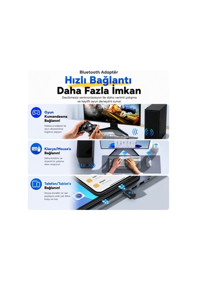 Essager Bluetooth 6.0 Usb Adaptör 20 Metre Menzil, 5 Cihaza Kadar Bağlantı, Tak Çalıştır, Windows Uyumlu