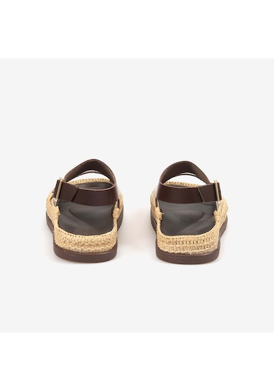 Kemal Tanca Hawen Angels Kadın Hasır Örgü 3cm Kauçuk Tabanlı Deri Sandalet 4003 Kahverengi