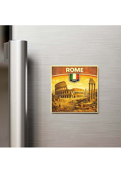 Retro İtalya Roma Şehri Temalı Vintage Buzdolap Magneti 9x9 Cm