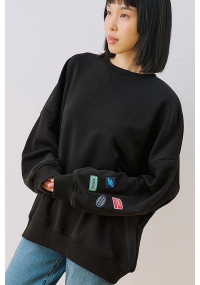 Manuka Oversıze Etiketli Sweatshırt Siyah Ss26swt00003-01