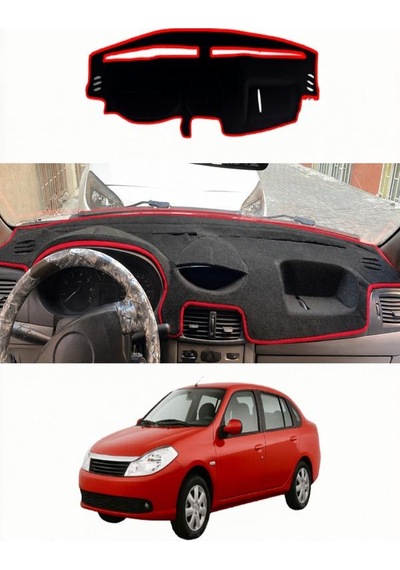 Renault - Symbol Airbagsiz 1999-2008 Uyumlu Torpido Koruma Kılıfı - Kırmızı Şeritli
