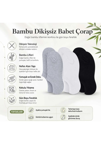 Genel Kadın Bambu 6 Lı Dikişsiz Babet Çorap Siyah Beyaz Gri Görünmez Sneaker Çor Çok Renkli 6'lı / 36-40