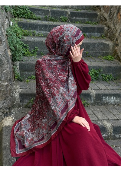 Qalortex Scarf Pamuklu Etnik Desen Şal-bordo