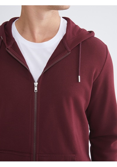 Lcwaıkıkı Classic Bordo Kapüşonlu Uzun Kollu Erkek Fermuarlı Sweatshirt