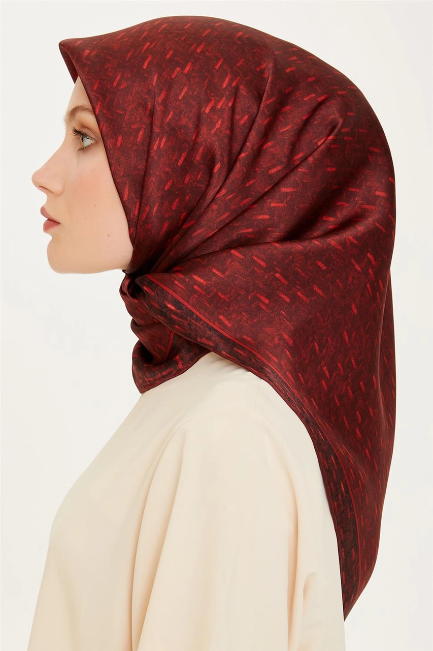 Armine Klasik Desenli Twill Saf İpek Eşarp 9230d 85 Bordo