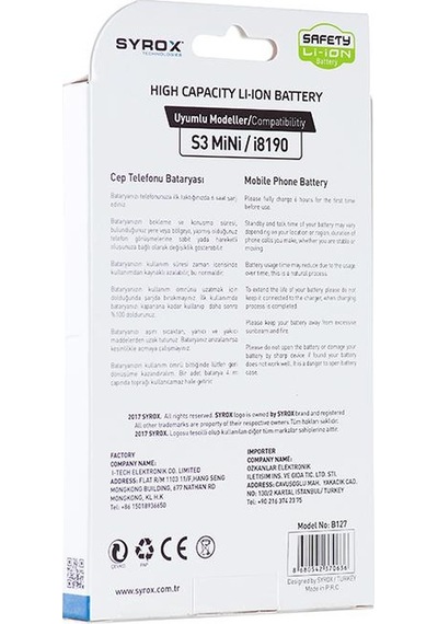 Syrox Samsung Uyumlu İ8190-S3 Mini-8160-Ace 2 Batarya