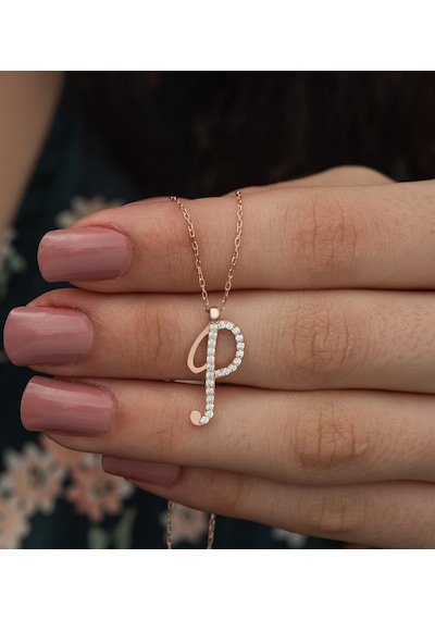 925 Ayar P Harfi Kolye Kadın Gümüş Kolye Rose Gold