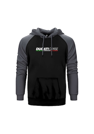Ducati Corse Text Gri Renk Reglan Kol Kapşonlu Sweatshirt Gri