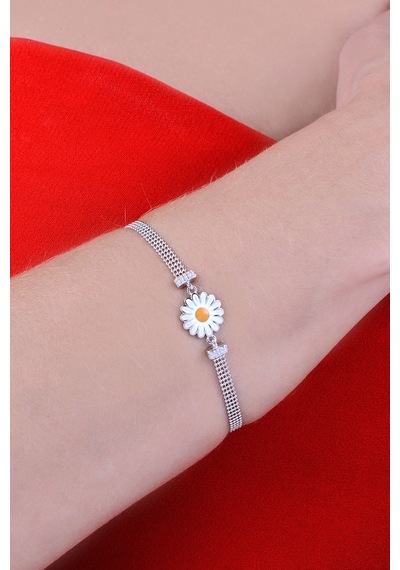 Papatya Silver 925 Ayar Gümüş Toplu Rodyum Kaplama Papatya Bileklik