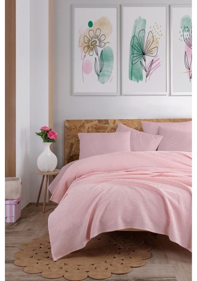 Eponj Home Ecocel Pike Örtü Çift Kişilik 200x230cm Karde Pudrapembe Pudrapembe