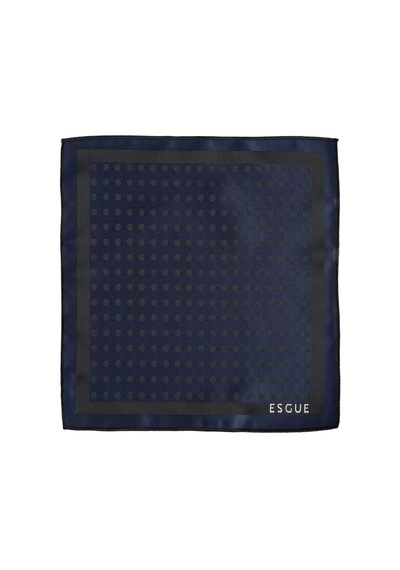 Esgue 8 Cm Klasik Geniş Hand Made Siyah - Lacivert Puantiye Desen Mendilli Kravat