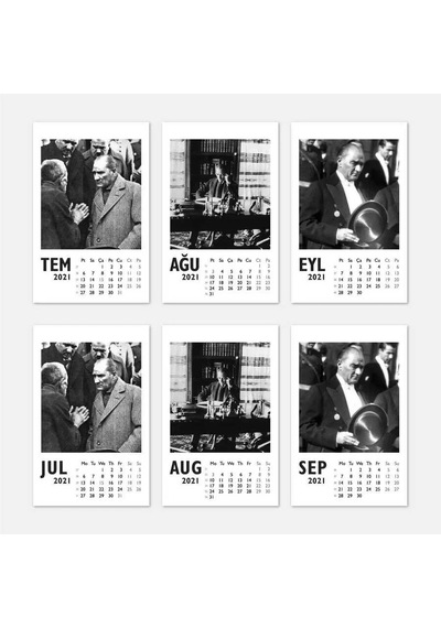 Atatürk Fotoğraflı 2027 Masa Takvimi - Dikey Siyah Beyaz