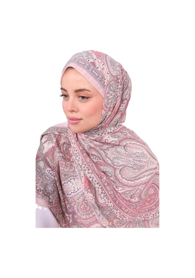 Premium Lux Original Etnik Desen Şal Vual İpek, 1. Sınıf, Hafif, Rahat, Şık, Tesettür Giyim Pembe