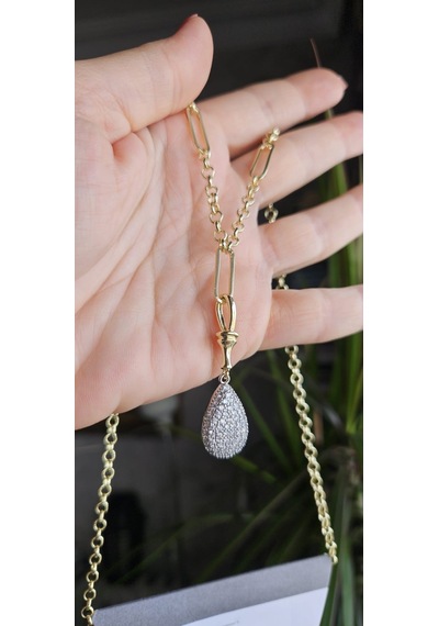 Slowshe 14 K Gold Kaplama Damla Vıp Kolye Zincir Uzunluğu: 45 Cm Gold