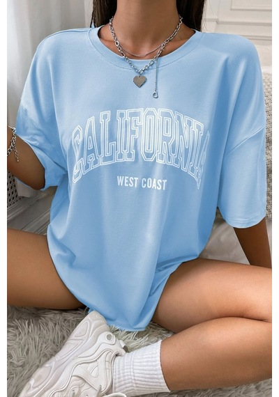 Uyguntarz Unisex California West Coast Baskılı Tasarım Tshirt Bebe Mavisi