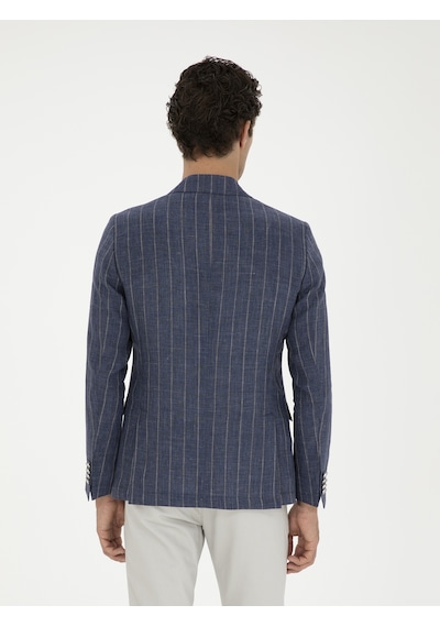 Cacharel İndigo Slim Fit %100 Keten Ceket Mavi