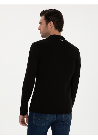 Cacharel Siyah Slim Fit Yün Karışımlı Kruvaze Triko Hırka