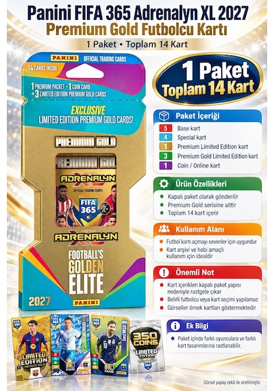 Panini Fıfa 365 Adrenalyn Xl 2027 Premium Gold Futbolcu Kartı 1 Paket 14 Kart