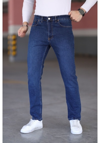 Myrab Denim Koyu Mavi Likralı Erkek Kot Pantolon - Regular Fit, Normal Bel, Kalın Kumaş Lacivert