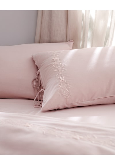 Madame Coco Loris King Size %100 Pamuk Nakışlı Nevresim Takımı - Pudra Pudra