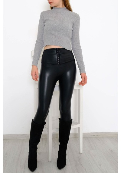Kadın Modern Stil Yarım Balıkçı Crop Triko Gri Çok Renkli