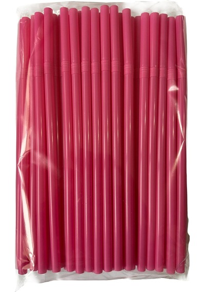 Omeyva Kalın Kokteyl Buzlu Soğuk İçecek Pipet - Körüklü - Pembe - 22 Cm. - 8 Mm. -300 Adet Pembe